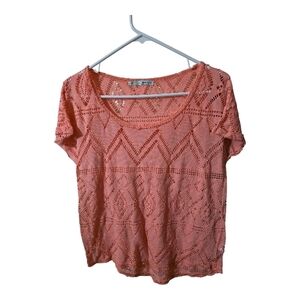 Maurices Coral Crochet Lace Short Sleeve Top